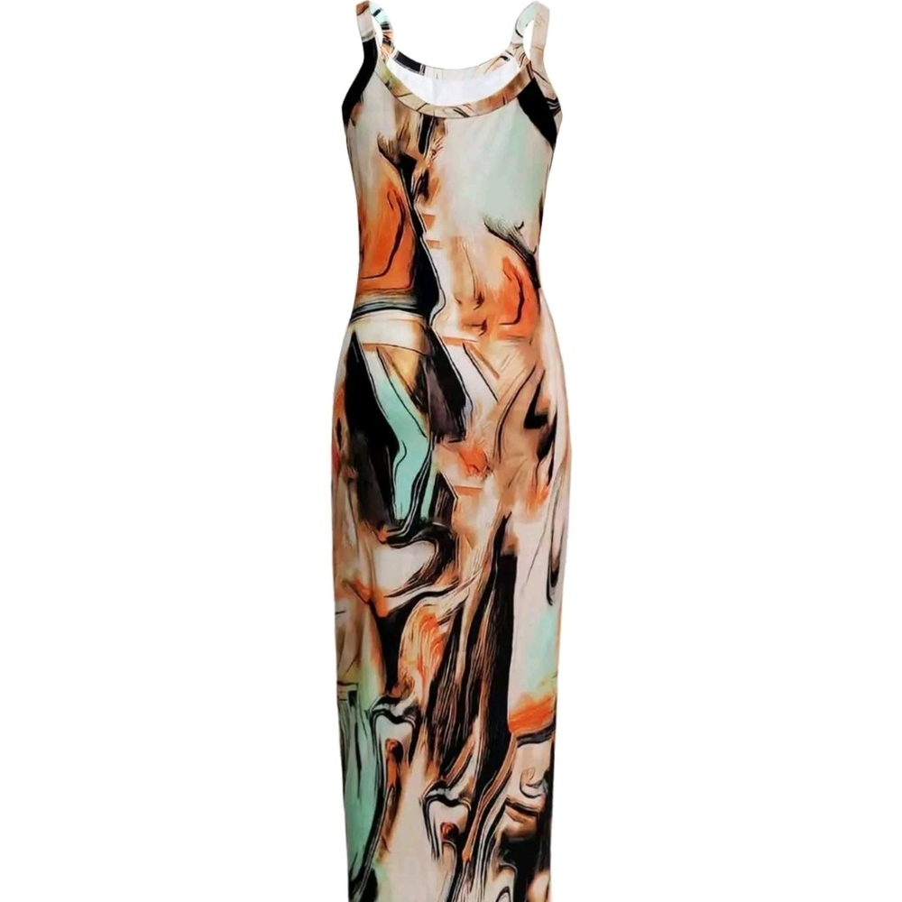 Abstract Print Sleeveless Maxi Dress - Multi-Color - Picture 2 of 4